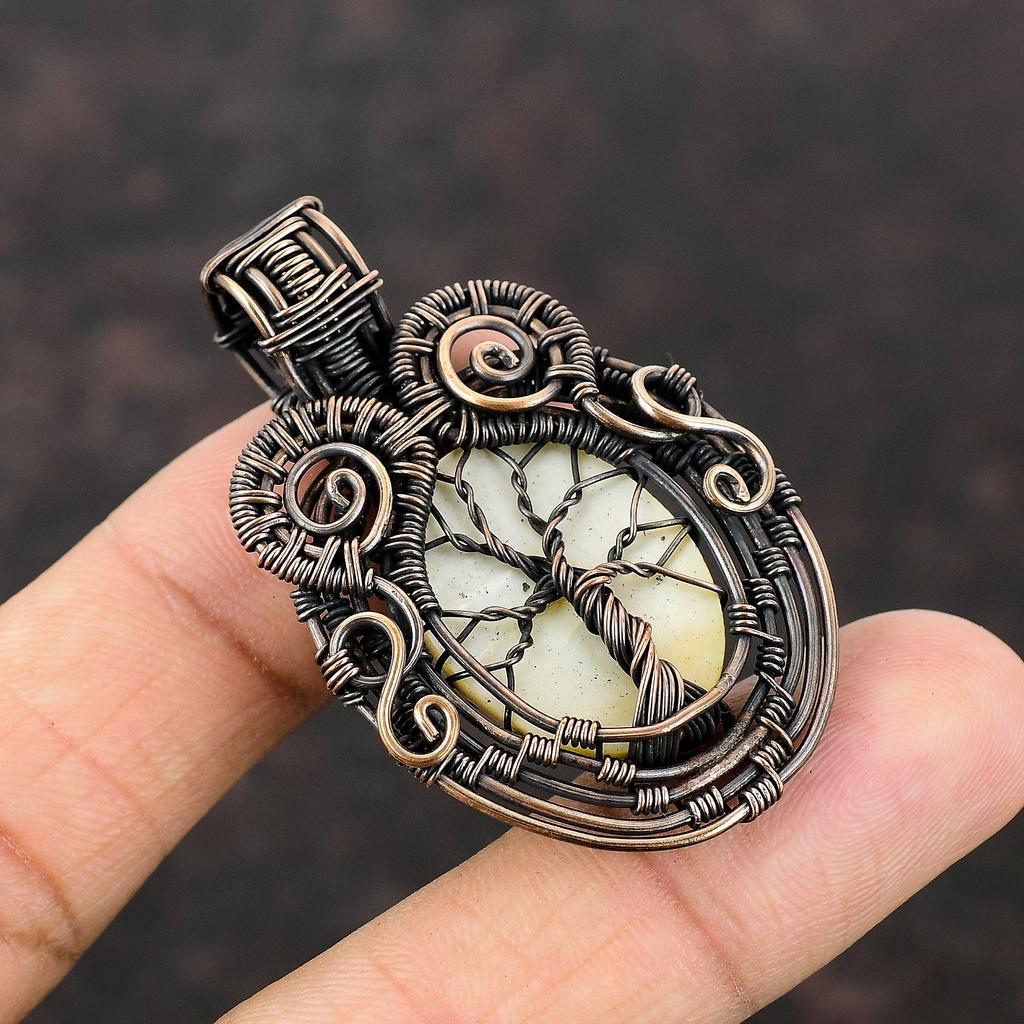Tree Of Life Mother Of Pearl Pendant Copper Wire Wrapped Pendant Handmade Pendant Gemstone Jewelry Designer Pendant Copper Wire Wrap Jewelry