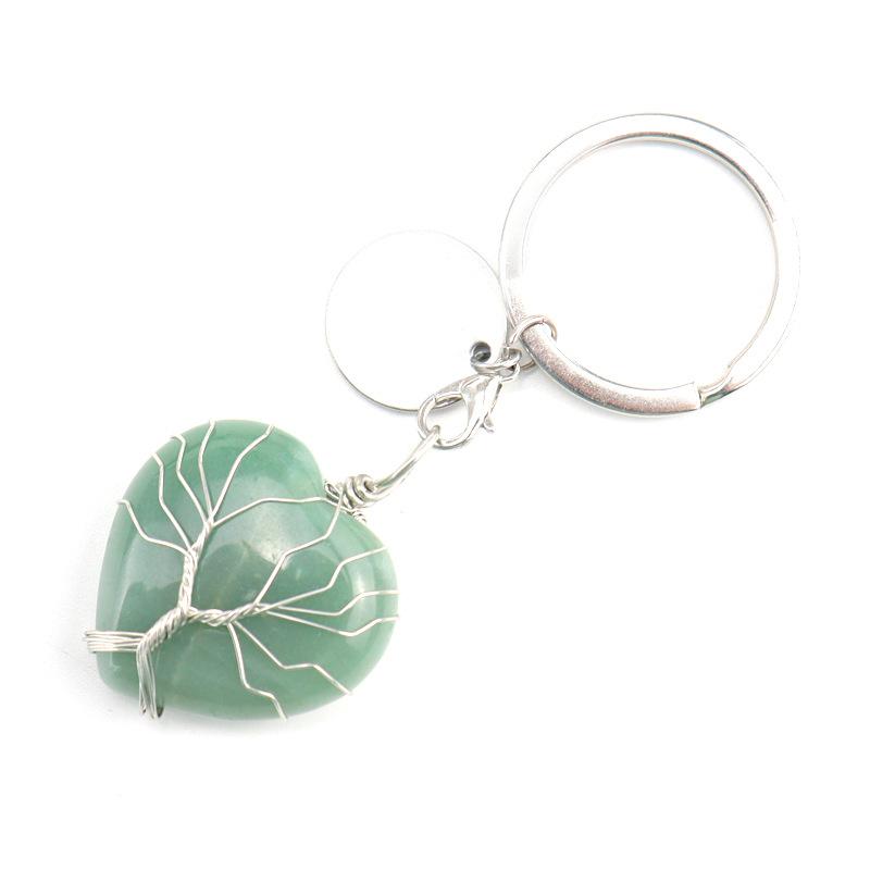 Natural Stone Crystal Peach Heart Heart Shape Tree Of Life Keychain Keychain Bag Pendant K24