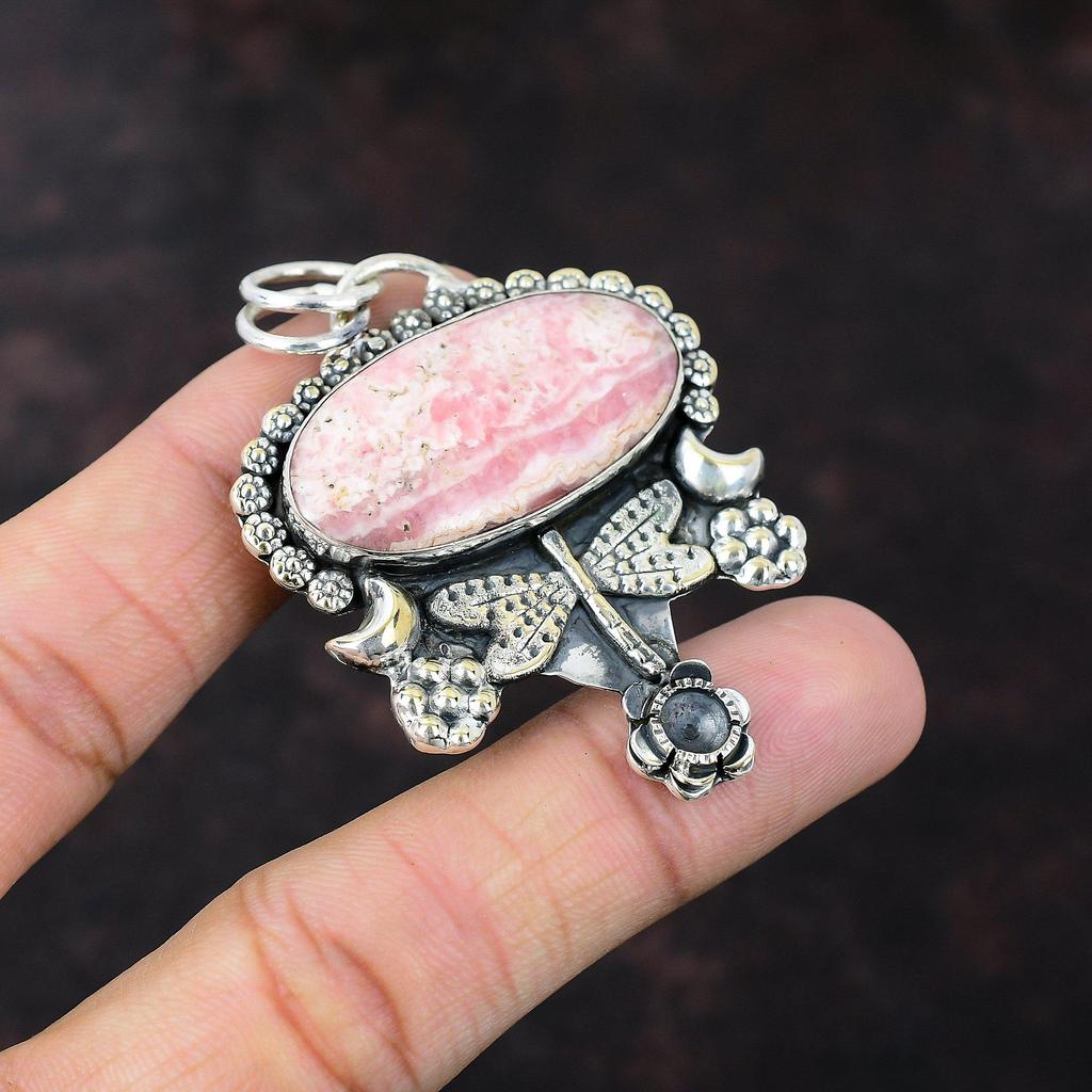 Ciondolo Rodocrosite Gioiello con Gemma Autentica Ciondolo in Argento Sterling 925 Gioiello Boho Fatto a Mano Bellissimo Ciondolo Libellula Regalo per la Mamma