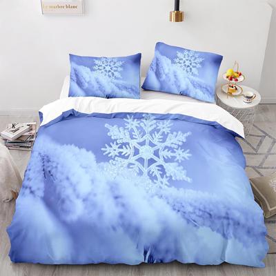 Snowflake Polyester Duvet Cover Set King Queen Twin Full Size Geometric Winter Inspirations Theme Cold Weather Season for Teens
