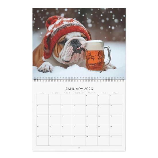Bulldogs And Beer 2026 Wall Calendar 12-Month Themed Planner with Coil