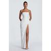 Damen Trägerloses Raffung Schlitz Maxikleid, Sexy Figurbetontes Abendparty Langes Kleid, Europäischer Amerikanischer Stil Formelles Cocktailkleid