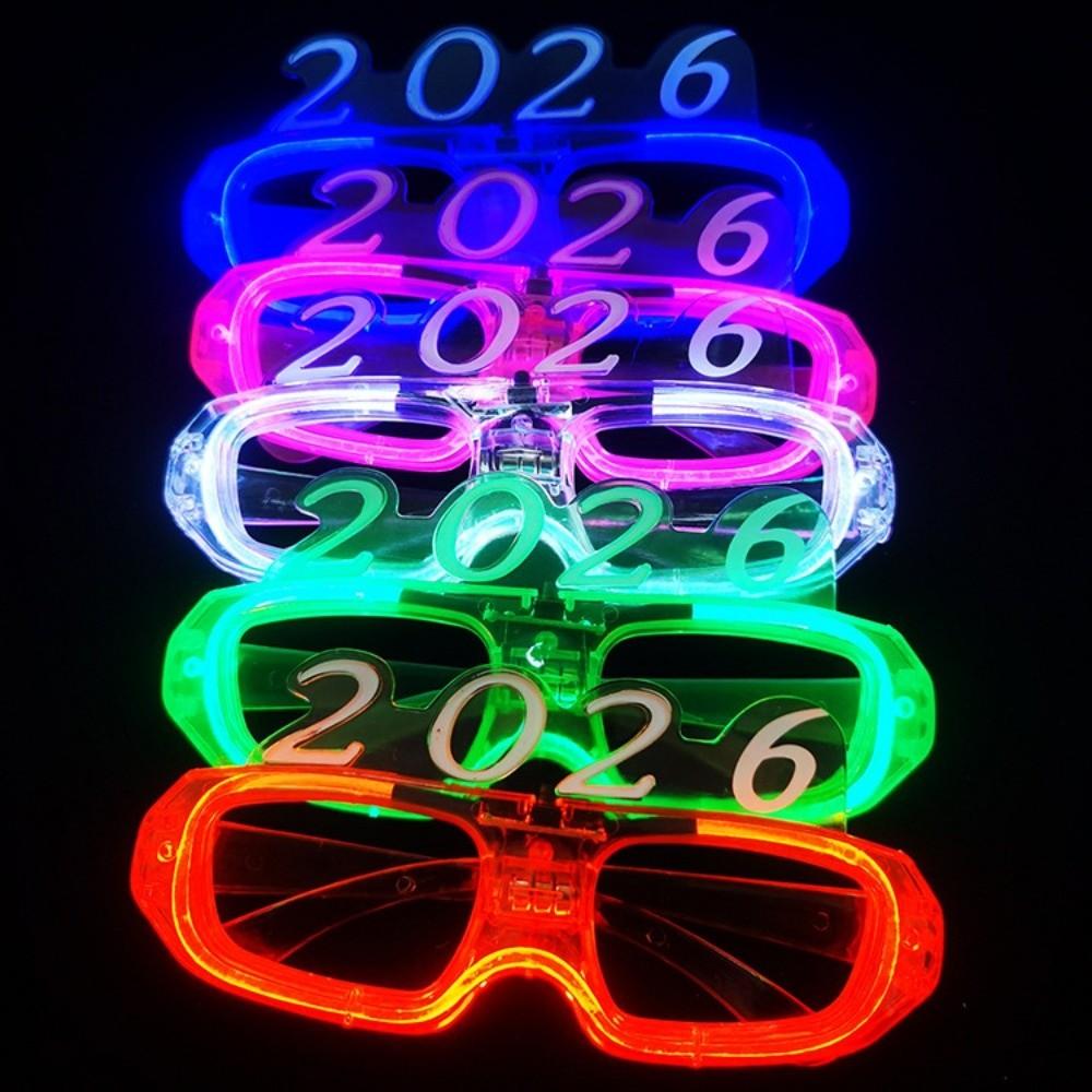 LED Glow 2026New Year Glow Glasses Square/Love Heart Shape New Year Party Glasses Masquerade Party