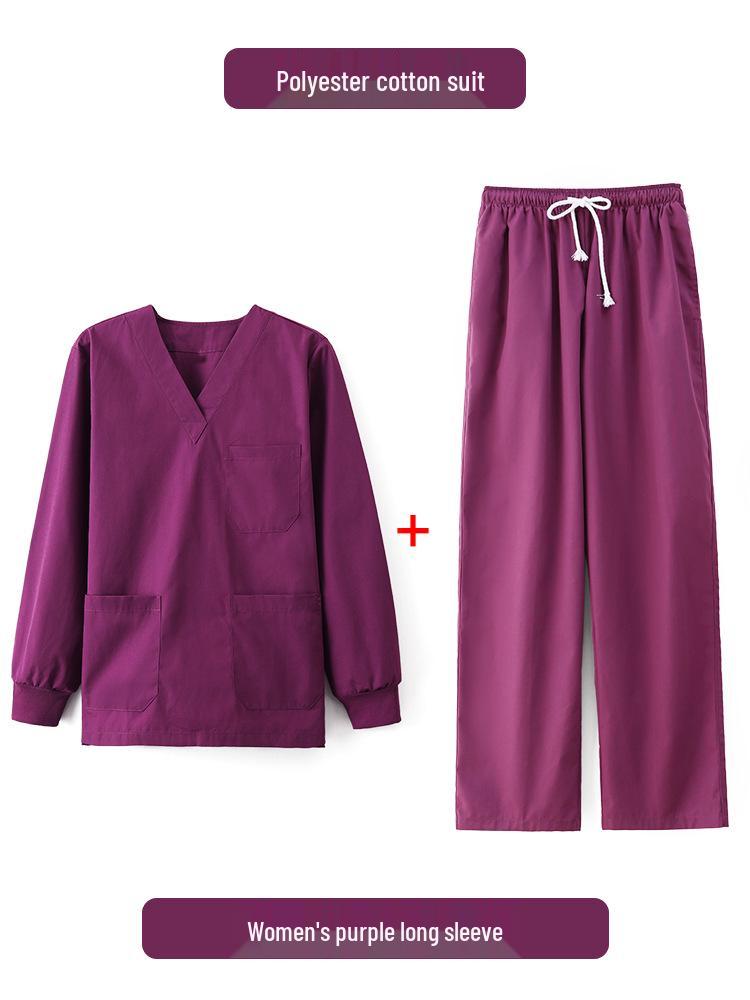 Unisex Short-Sleeve Surgical Gown and Long-Sleeve Workwear Scrub Set - Polyester/Cotton Blend