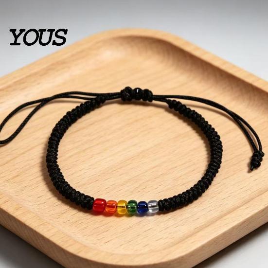 Minimalist Rope Bracelet Rainbow Beads for Men Women, Handmade Cute Small Gift Friends Braided String Bracelet, Adjustable Woven Wristband Boho