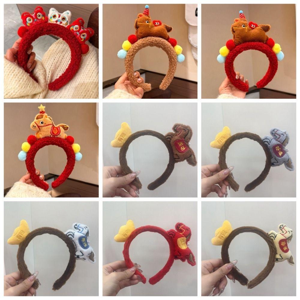 Red Cartoon Horse Hair Hoop Exquisite New Year Mascot Headband Cute Pony Headpiece  Celebration