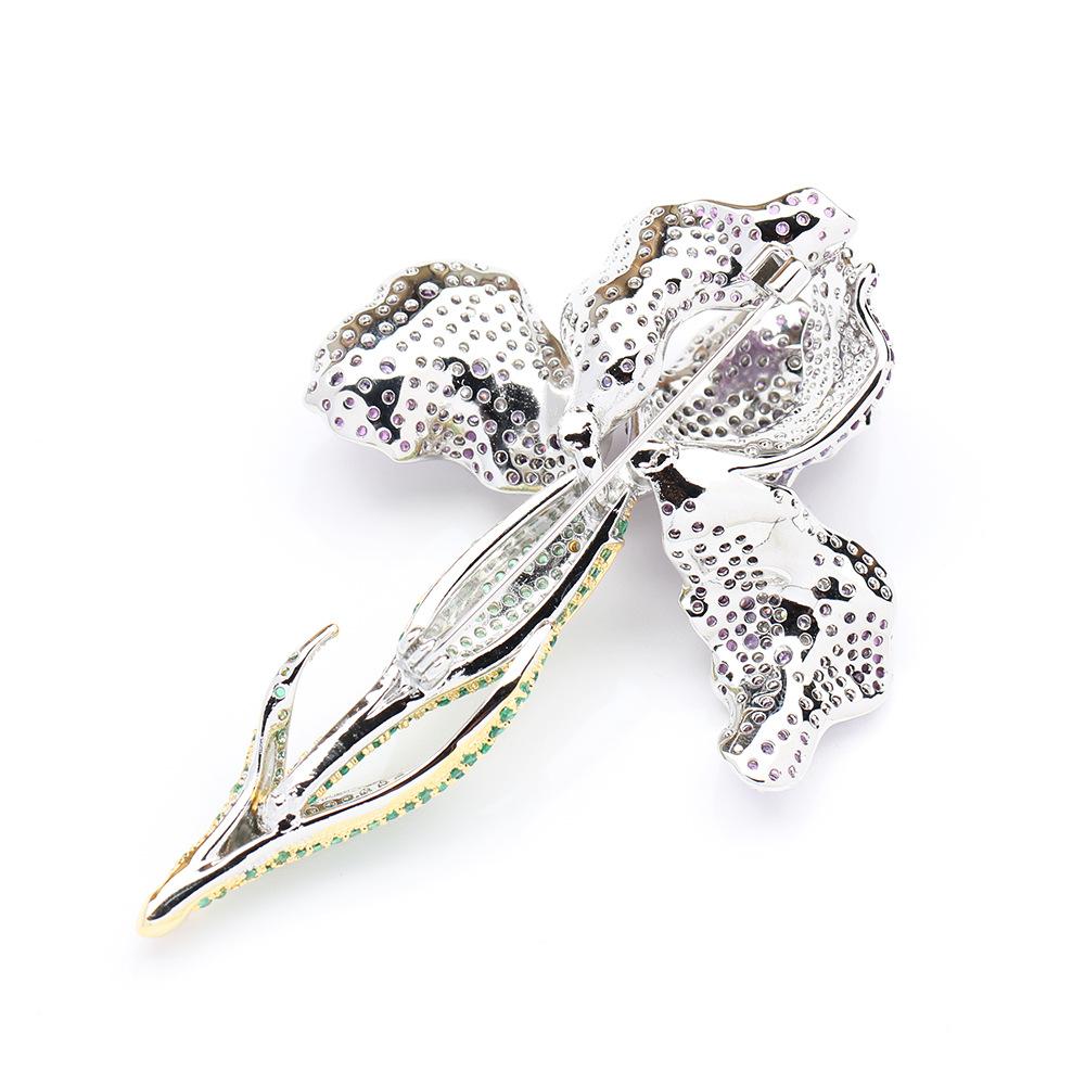 Heavy Industry Luxury Micro-inlaid Zircon Purple Three-dimensional Exaggerated Iris Brooch Elegant Atmosphere Coat Pin Accessories Women