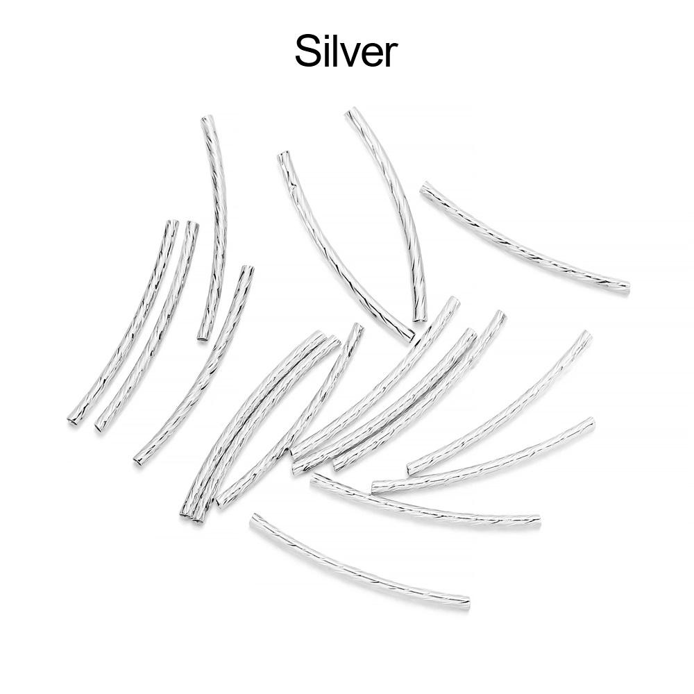100pcs/lot 25-30 mm Stripe Copper Curve Tube Spacer Beads Connectors For DIY Jewelry Making Bracelet Necklace Accessories