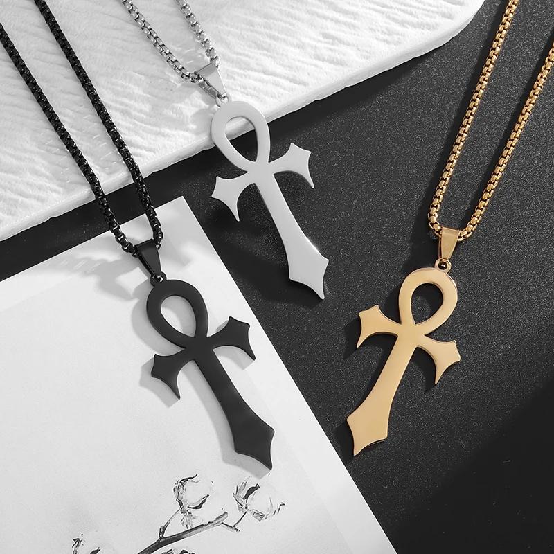 Retro Vintage Necklace Pendant Amulet Talisman Ankh Cross Men Women Stainless Steel Egypt Egyptian Key Life Religious Jewelry Gift