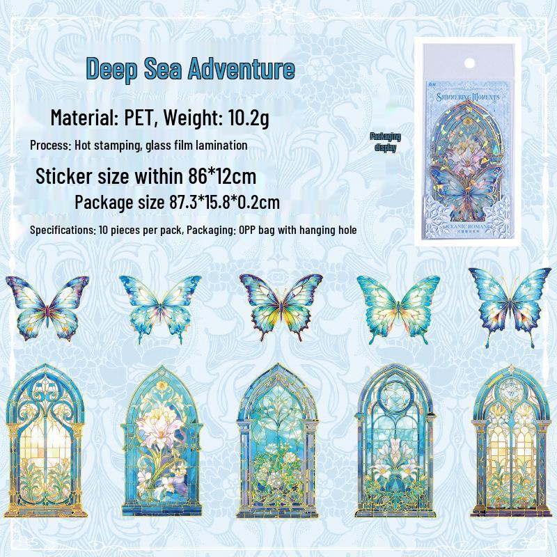 Yu Xian Shining Moments PET Sticker Pack - Retro Butterfly Journal Decoration in 4 Styles