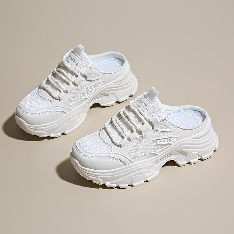 Modne damskie muły z siateczki CRLAYDK na koturnie, wsuwane sneakersy, letnie wygodne mokasyny, codzienne buty do chodzenia na wakacje bez pięty