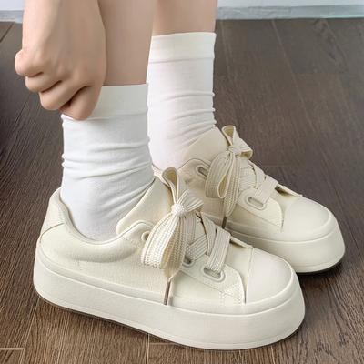 Chaussures Blanches pour Femmes Baskets en Toile Femmes Baskets à Plateforme Décontractées Mode Étudiant Chaussures Vulcanisées
