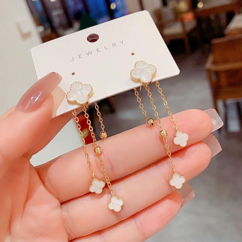 Lange Mode Kleeblatt Quasten Ohrringe Leichter Luxus Einzigartiges Design Hängeohrringe Personalisierte Ohrringe