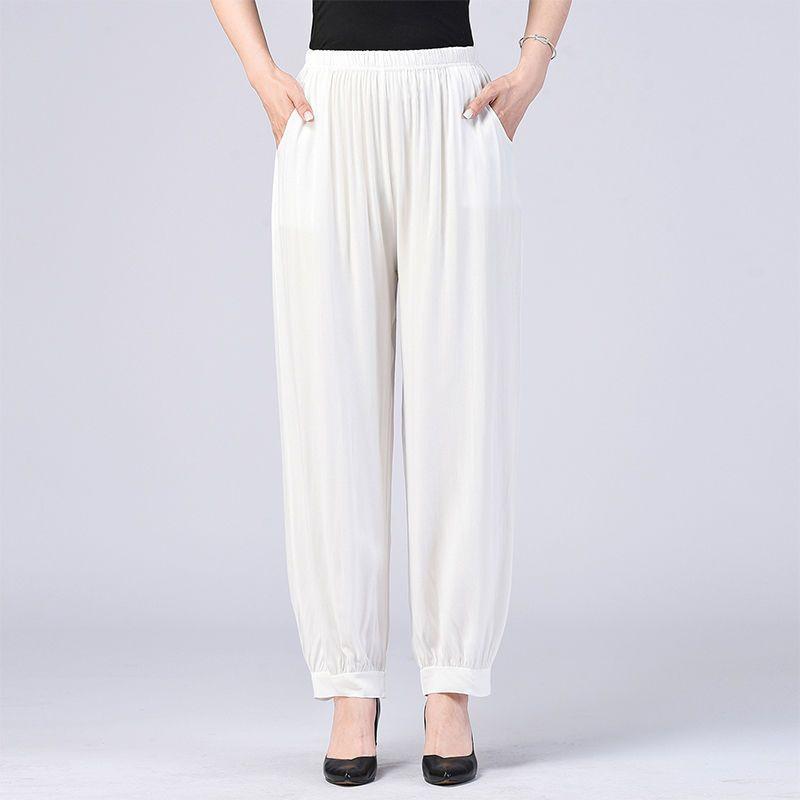 Women's Summer New High Waist Elastic Wide Leg Pants Fashionable Solid Pockets Soft Mosquito Proof Loose Versatile Lantern Pants