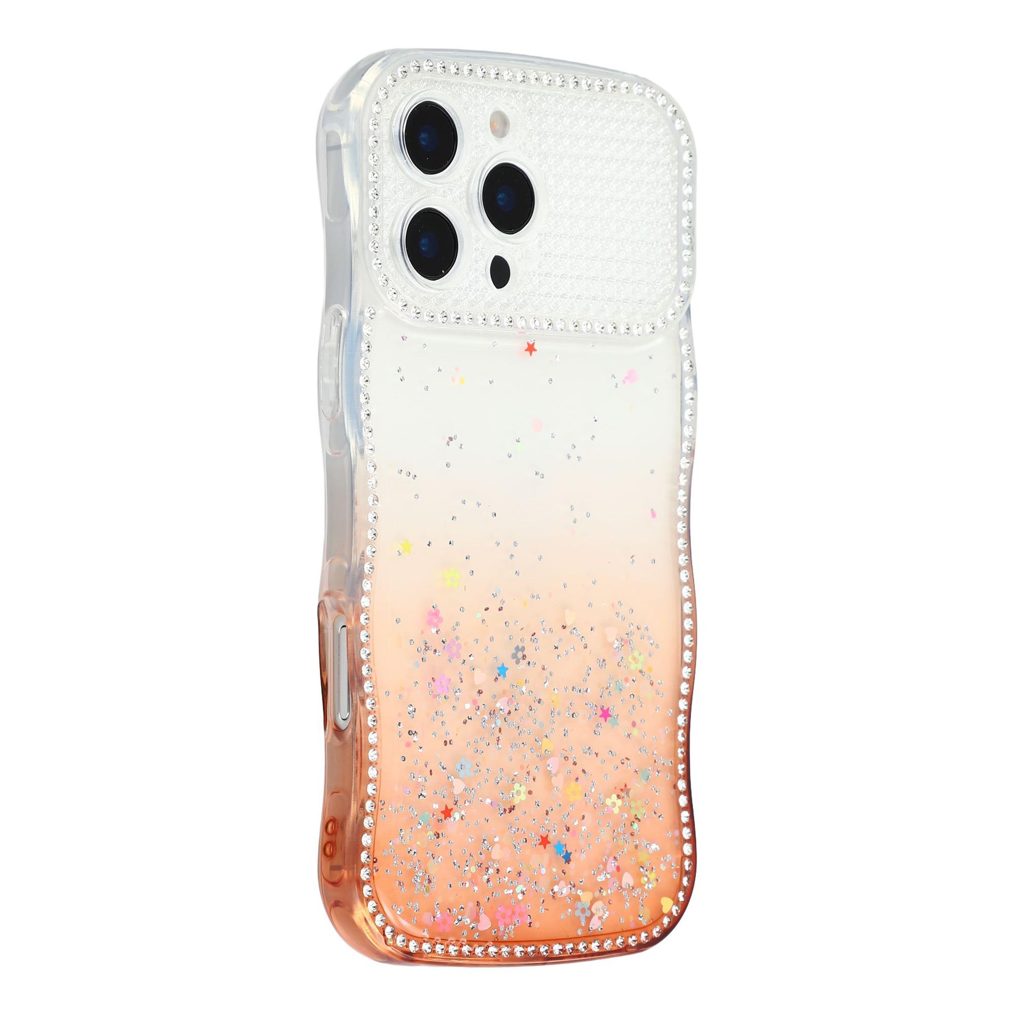 

For iPhone 16 Pro Max Case Glitter Epoxy Design TPU Phone Cover with Sparkly Rhinestone Decor Wave Frame