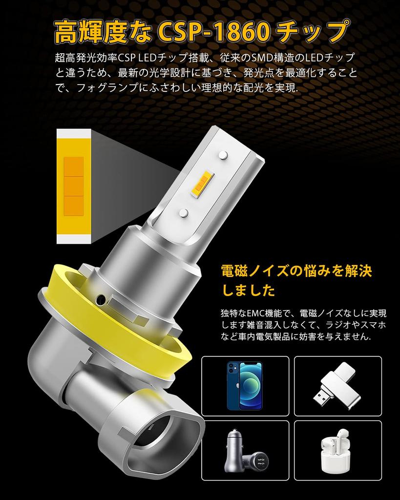 GOSMY LED-Nebelscheinwerfer Kompatibel mit 12V CSP Über Stunden Lebensdauer der Birnen, H8, H11, H16, Gelb, Fahrzeuge, 2000LM, Chip, 3000K, 50.000 (Paket 2)