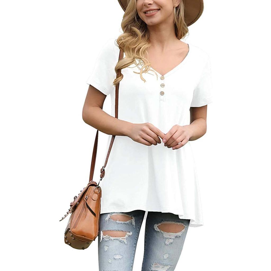 Dámská módní halenka s límečkem do V s krátkým rukávem pro snadný volný čas