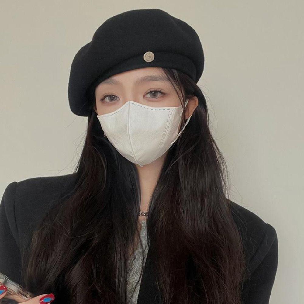 Pure Color Wool Beret British Style Retro Painter Hat Casual Octagonal Hat  Outdoor