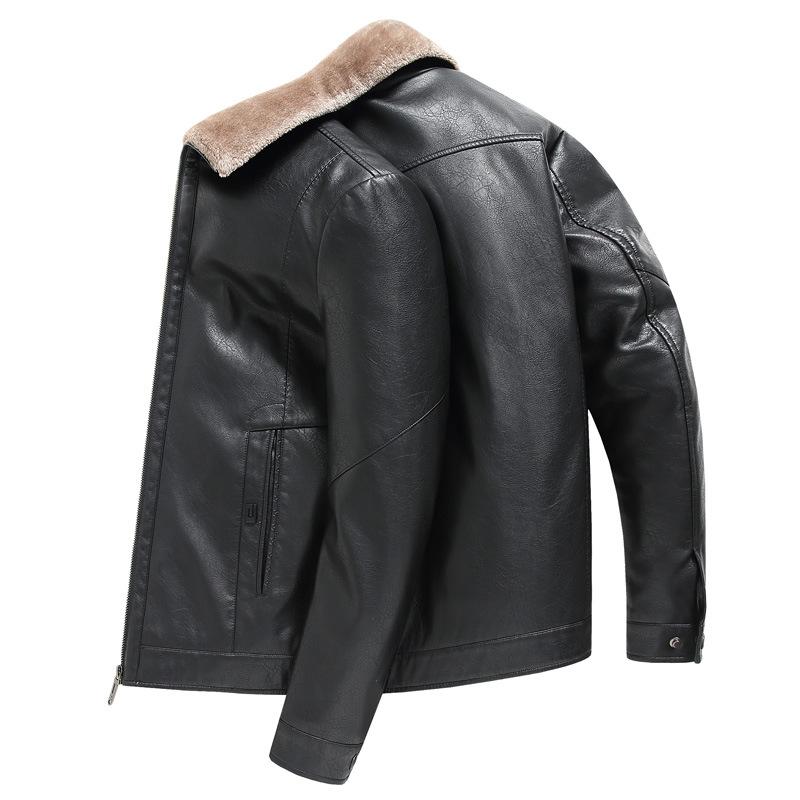 Autumn new style washed PU leather jacket for middle-aged men with velvet and thickened men's fur all-in-one jacket