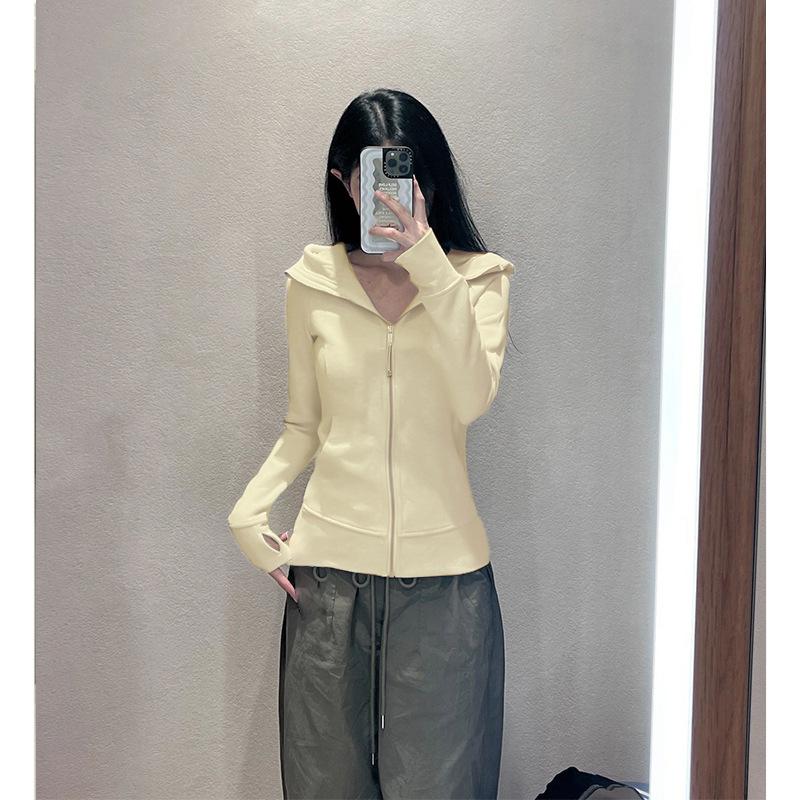 Jacket Women's Autumn and Winter Thin Shoulder Short Hooded Inner Waist Top