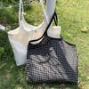 Simple Plaid Canvas Bag Female Single Shoulder Summer Literary Large Capacity Bag