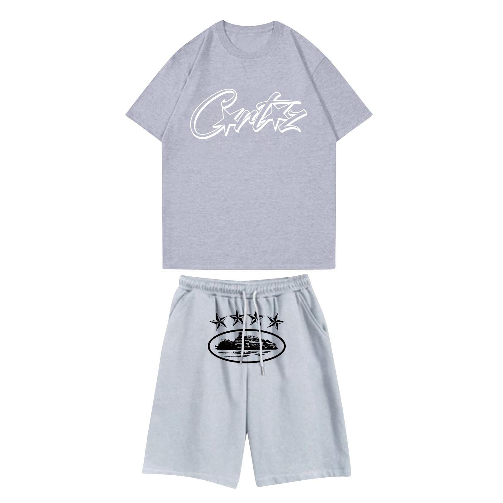 

Unisex Jogging Set Summer Casual Printed Round Neck Short Sleeve T-Shirt + Shorts Set Sports Suit M