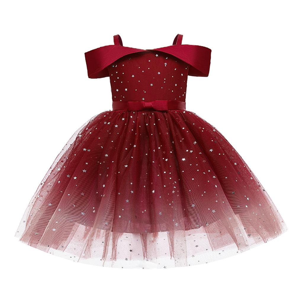 Starry Sky Sequined One-Shoulder Tutu Dress for Girls - European and American Summer Princess Style