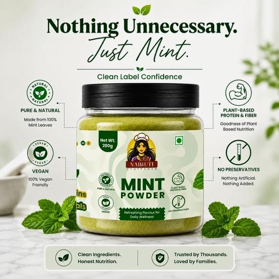 Nairuti Vyutpadan Mint Powder (Pudina Powder) 600g | Refreshing Aroma for Tea, Chutneys, Raita, Snacks, Digestive & Multi-Use Herb
