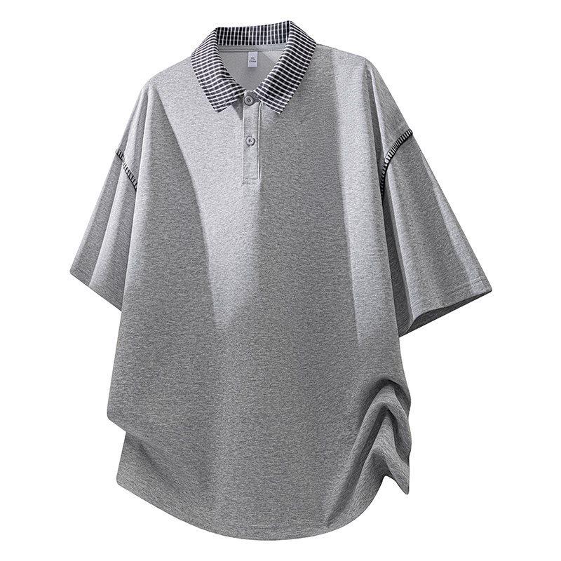 Men's Plaid Lapel T-Shirt, Fake Two-Piece, Breathable, Loose Fit, Spring/Summer, Five-Point Sleeve, Casual Top