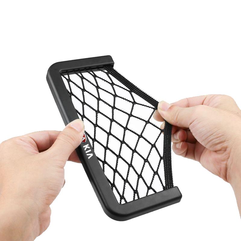 Car Organizer Storage Bag Auto Paste Net Pocket Phone Holder Car Goods For Kia Rio 3 K2 Ceed Cerato K3 Sportage 4 Picanto K5 Optima Sorento Forte