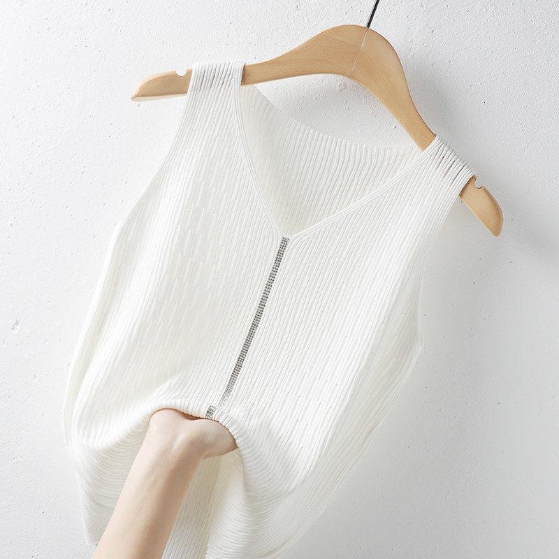 Black Tank Tops Women 2025 Summer Sleeveless V-Neck White Knitted Tank Tops Camis Women Tops JJ311