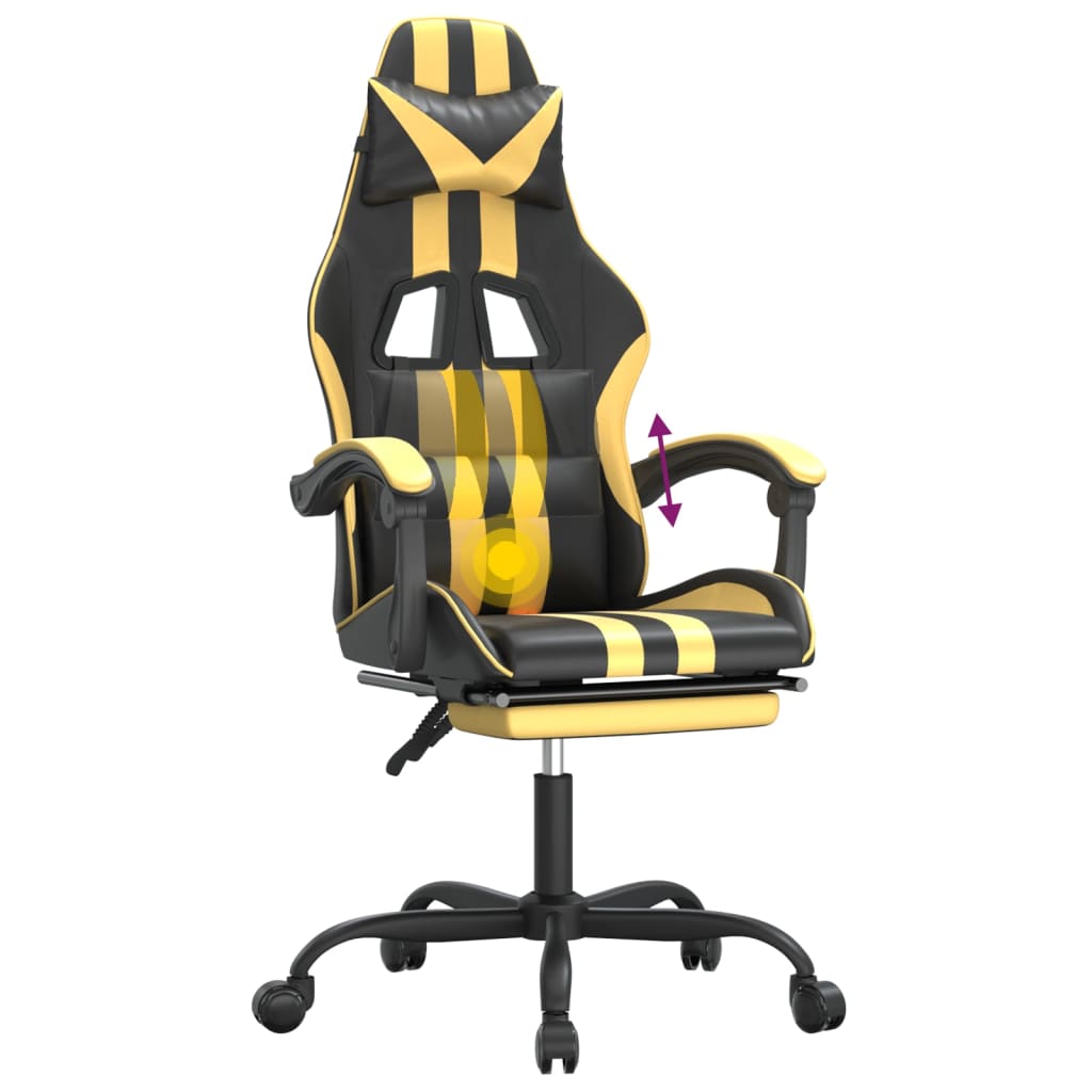 Gaming Chair with Footrest Swivel Black & Gold PU Leather