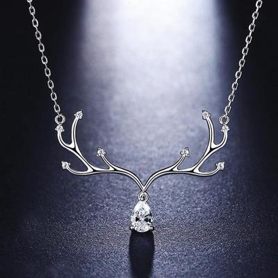 Elegante koreanische Zirkon Geweih Anhänger Halskette - Damen Weihnachts Schlüsselbeinkette Schmuck