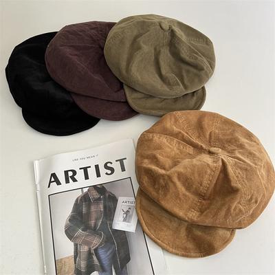 Retro Simple Beret Concave Shape Literary and Artistic Versatile Octagonal Hat Versatile Corduroy Cloud Newsboy Hat Tide