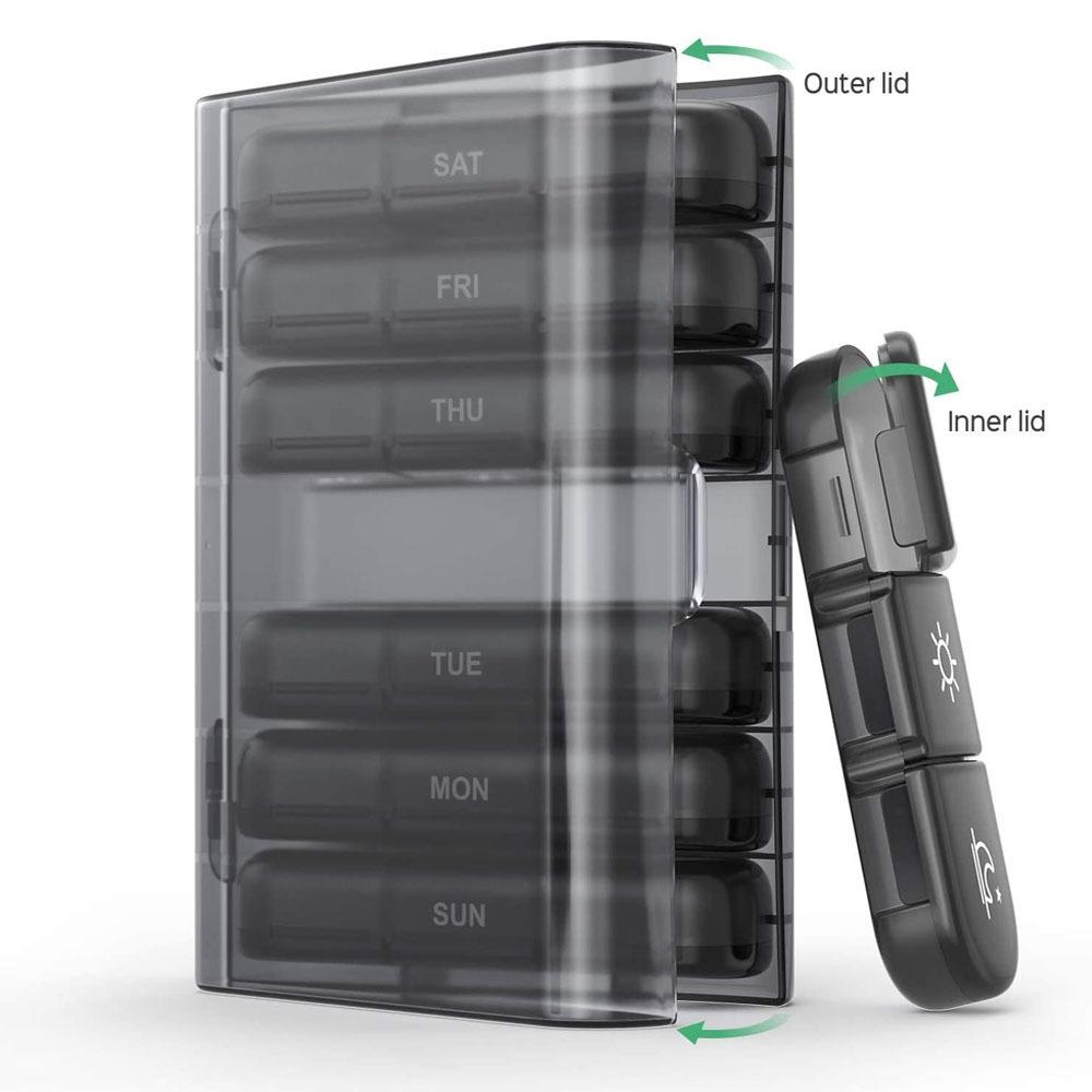 Plastic Pill Organizer Tablet Dispenser 7 Days Weekly Medicine Container with 21 Compartments Weekly Pill Organizer