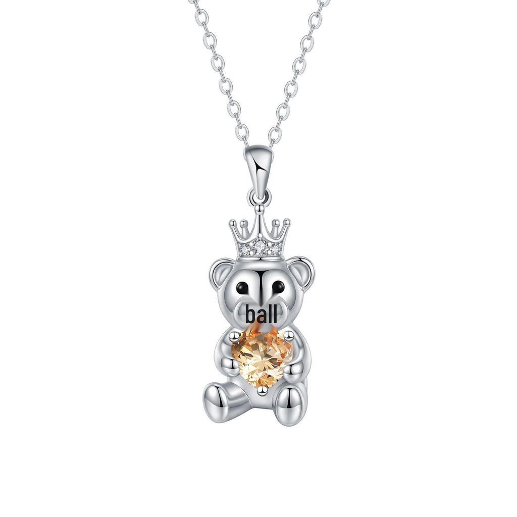 High-End European & American Micro-Inlaid Cute Bear Pendant Necklace for Women – Trendy Clavicle Chain Accessory