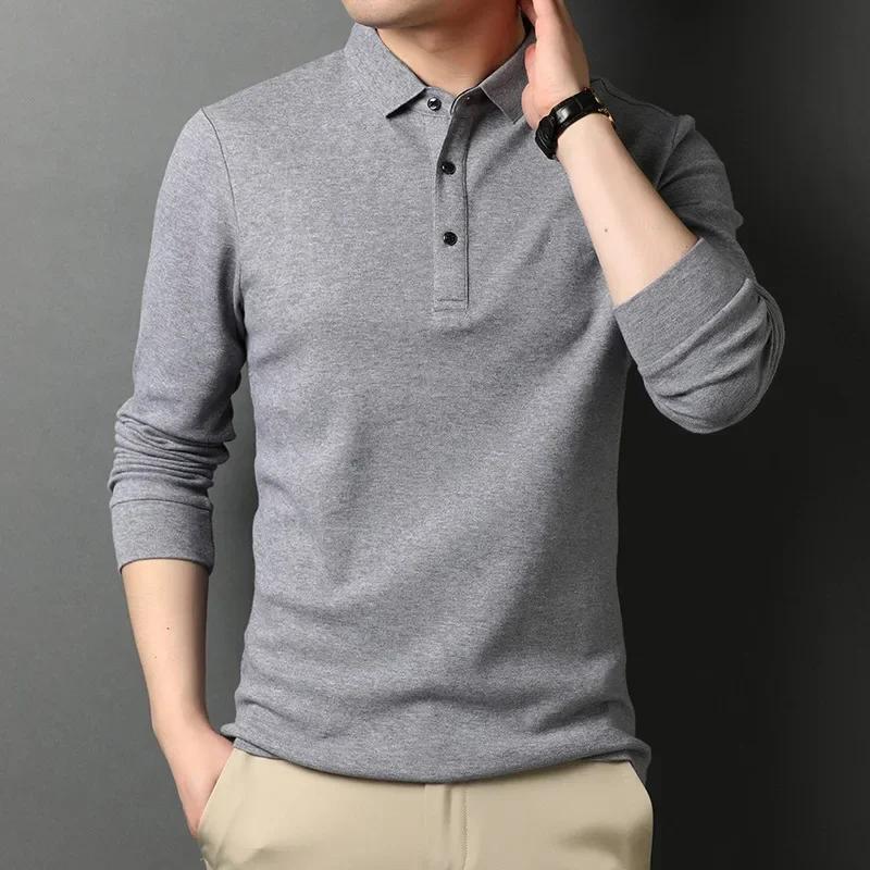 Brand Polo Shirt Men Long Sleeve Business Casual Polo Shirt Mens Clothes Spring Autumn Solid Male Turn Down Collar Tops Tees