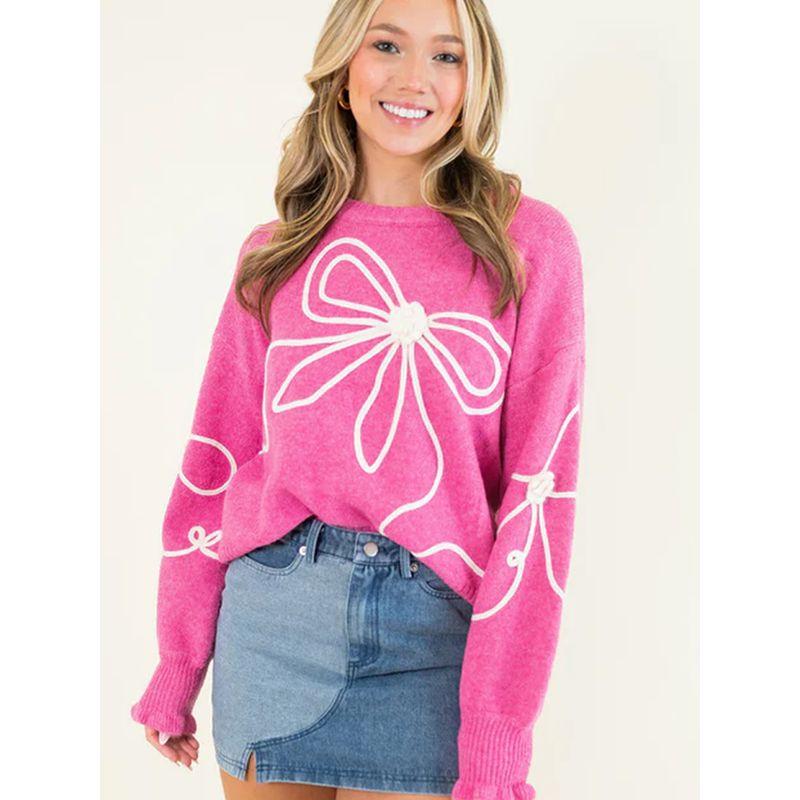 European and American Bow Design Long sleeve Pullover Sweater Women 2025 Spring and Autumn New Warm All-Match round Neck Knitted Top