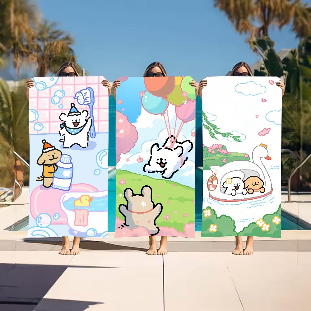 Cartoon Line Dog Maltese Outline Puppy Towel For Swim Yoga Gym Quick Drying Soft and skin-friendly Beach Towels All-Season