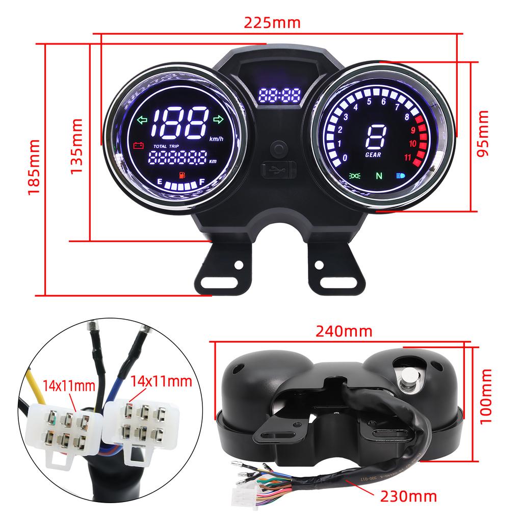 Universal LCD Digital Motorcycle Speedometer Tacho Gauge Motor Speed Gauge Tachometer RPM Meter Fuel Gauge For GN125 12V GAUA