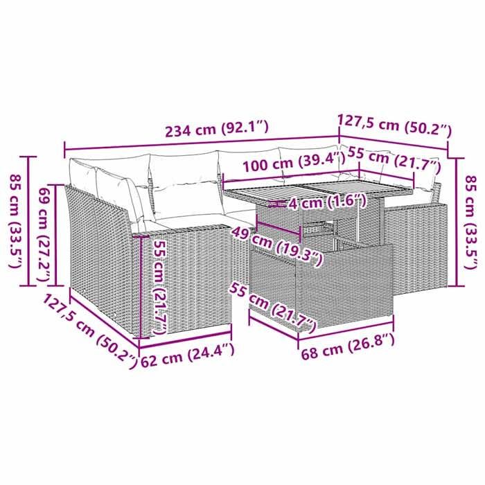 VidaXL Garden Lounge Set with Cushions 7 Pcs Grey Braided Resin 3327007