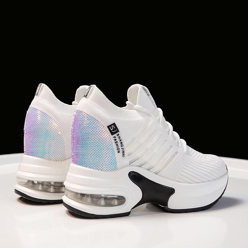 Women's Shoes Spring New Inner Heightening Platform Casual Sports Shoes Lace-up Fashionable Breathable Mesh Shoes