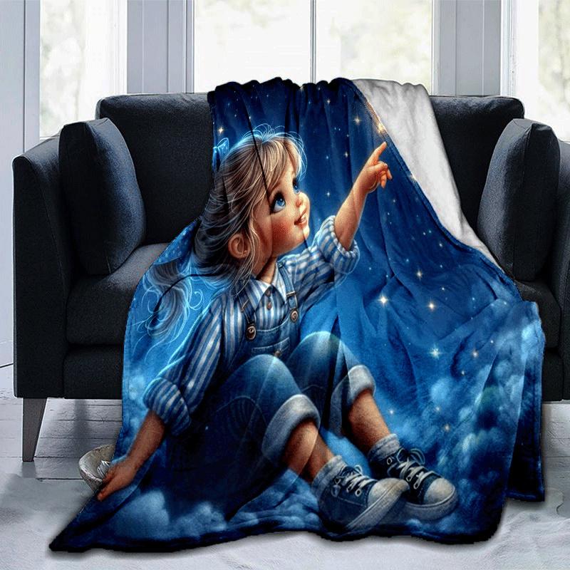 

1pc Star Printing Lightweight Flannel Blanket, Comfortable and Warm Blanket, for Camping Sofa Bed and Couch Office, Gift 100x150cm