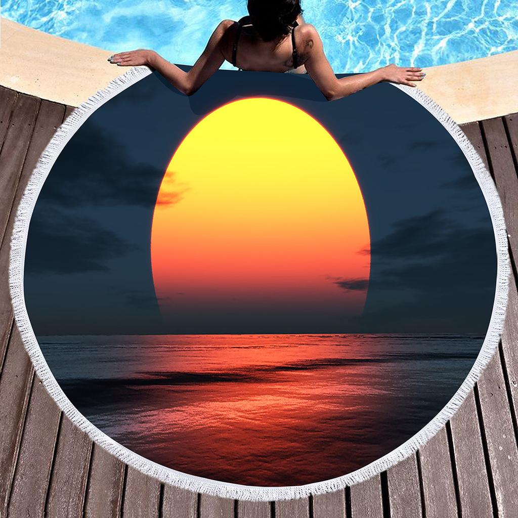 Sunrise Natural Scenery Round Beach Towel, Absorbent Quick Dry Sand Free Towel for Bathroom Pool Surf Travel Outdoor Meditation