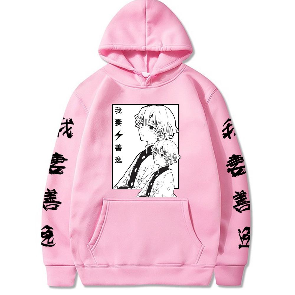 Japanese Anime Demon Slayer Agatsuma Zenitsu Print Hoodies Pullovers For Men Oversized Itself Streetwear Winter Warm Sweatshirts