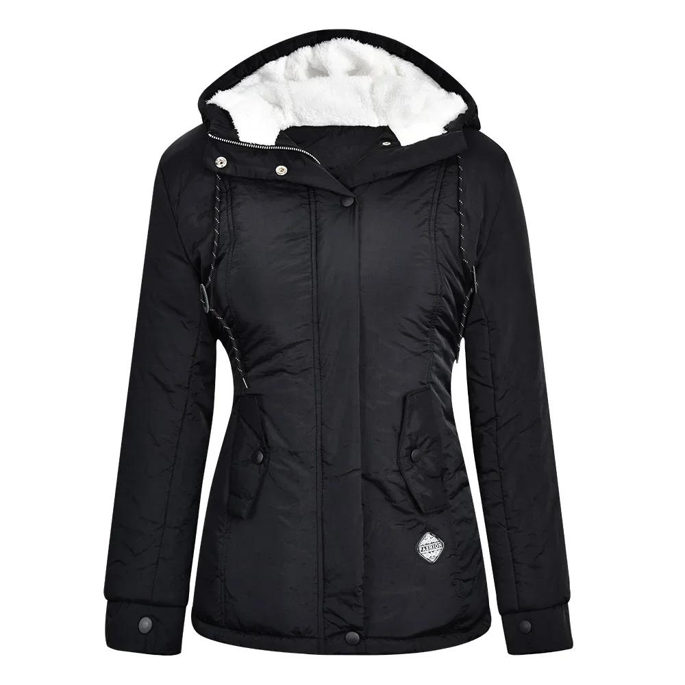 Winter Women Warm Parkas Hooded Thick Plush Coats Female Mid-Long Cotton Jacket Warm Coat Outwear