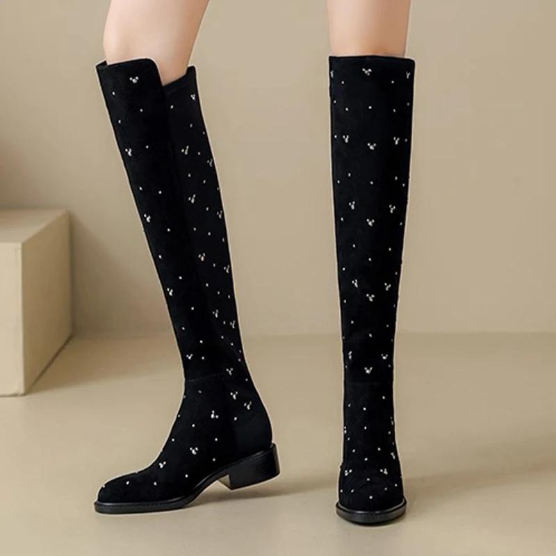 Crystal High Boots for Women Fashion Dress Heeled Shoes Winter Over The Knee Chelsea Botas 2025 New Casual Zapatillas De Mujer