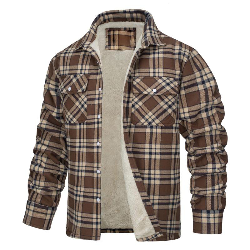 Herrenjacke Langarm Revers Kariertes Hemd Herrenjacke