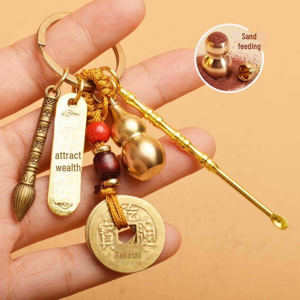 

Брелок-амулет: Монеты пяти императоров, тыква, счеты, башня Вэньчан, денежный мешок, Будда, совок для мусора, ложка для ушей, подвеска с изображением живописного места