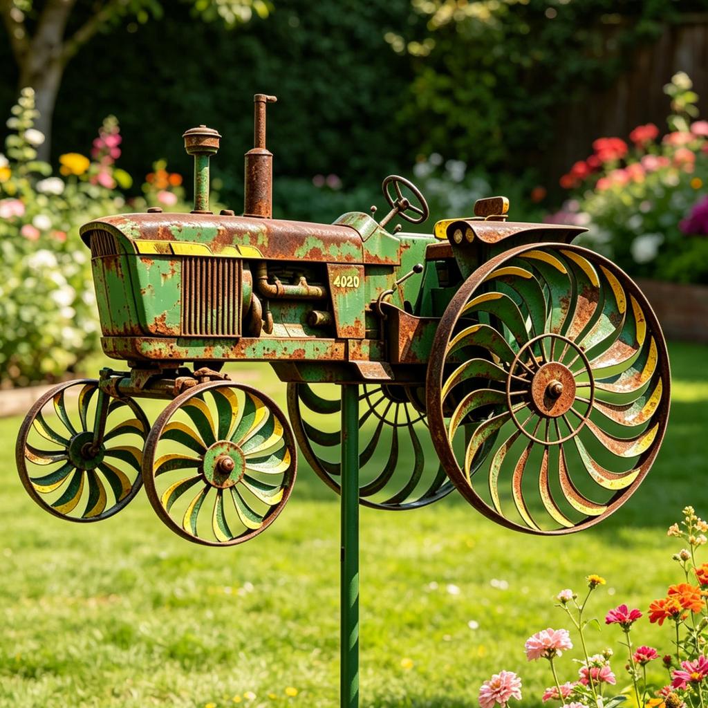 Traktor Windrad Geräuschlose Bodenwindmühlen Sonnenbeständige Windmühle Dekorativer Pfahl für Terrasse Hof Garten für Außenbereich